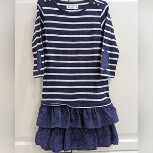 5/$35 Aphorism Girls Navy White Striped Eyelet Dress size 6
